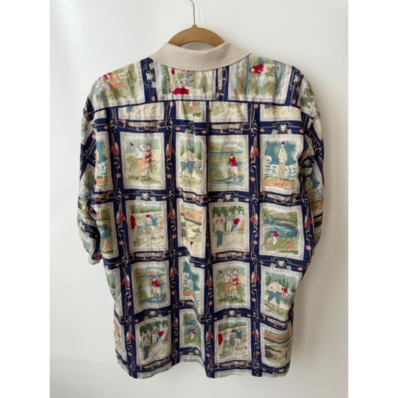 Vintage Reyn Spooner Egyptian Cotton Golf Print Hawaiian Polo Shirt M - Picture 2 of 5